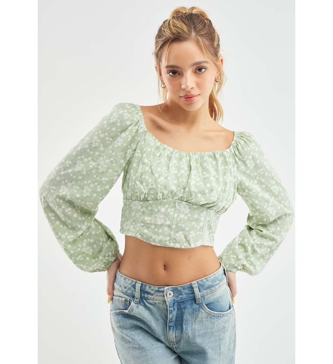 Blusa eucalipto, manga larga y full print para jóvenes