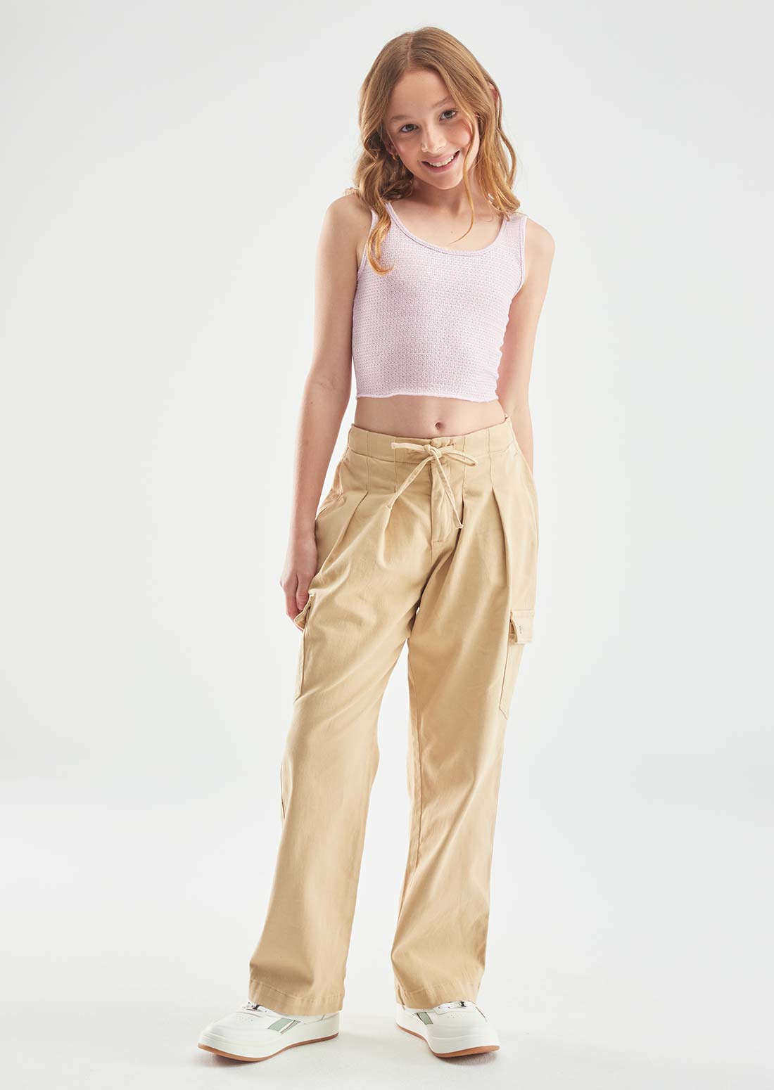 Jean baggy arena con bolsillos en costados para niñas
