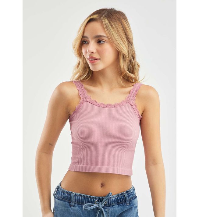 Camiseta seamless mora de tiras y encaje para adolescentes
