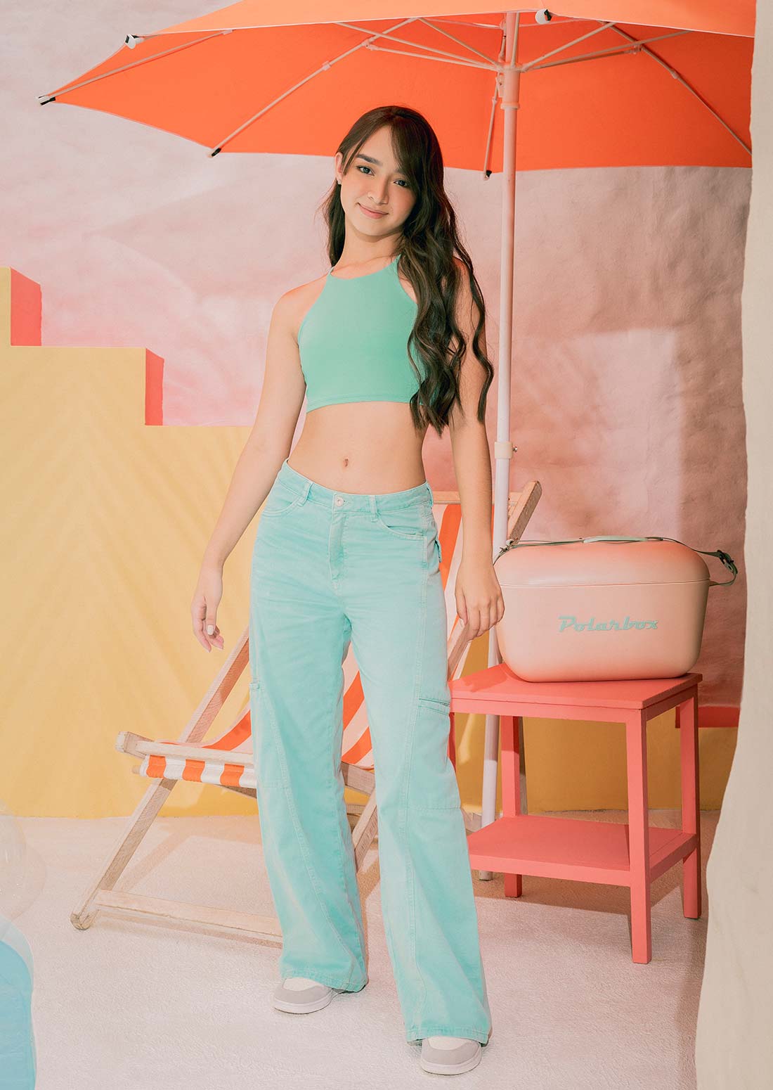 Jean retromom menta y bota amplia para jóvenes