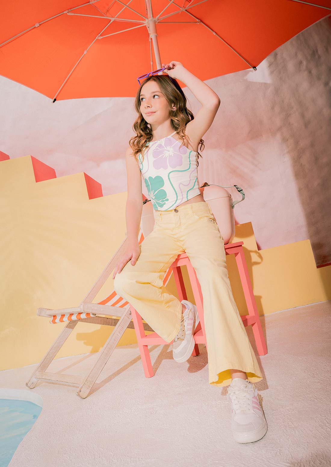 Jean retromom amarillo pastel bota amplia para niñas
