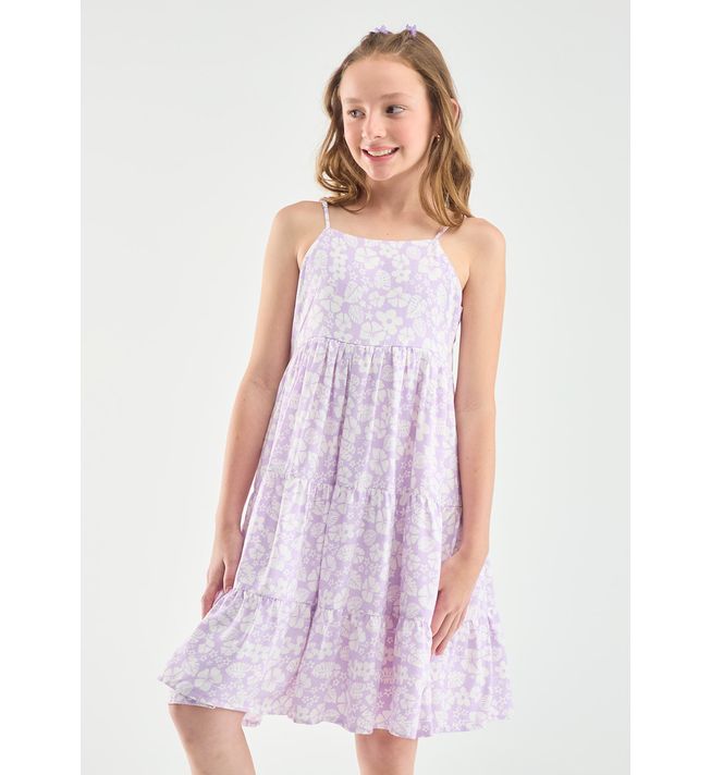 Vestido de tiras lila claro con estampado para niñas