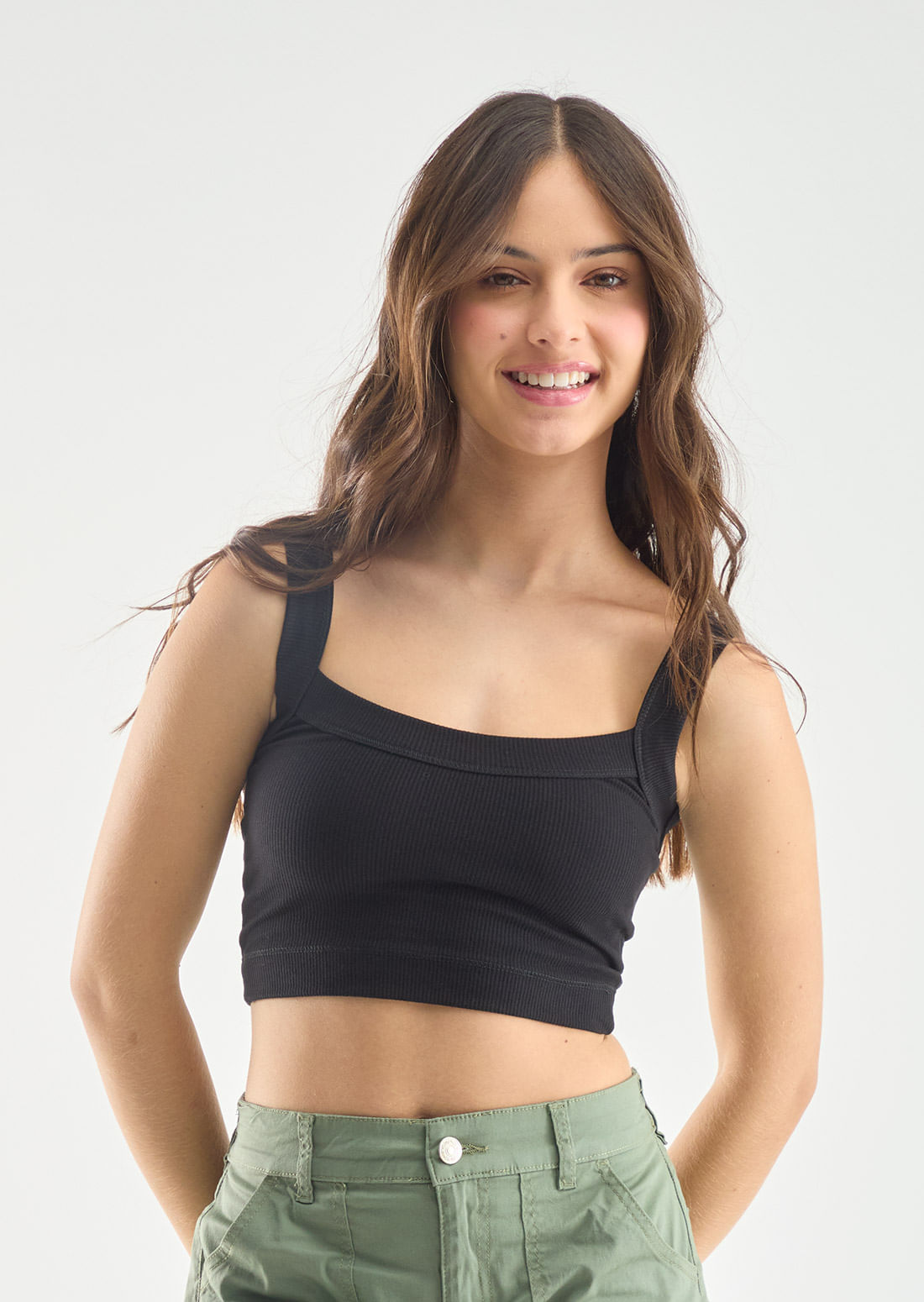 Camiseta de tiras negra básica para adolescentes