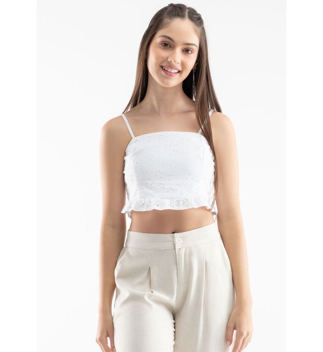 Blusa de tiras marfil en ojalillo para jóvenes