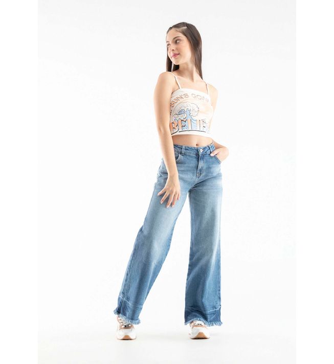 Jean retromom azul medio y bota ancha para adolescentes