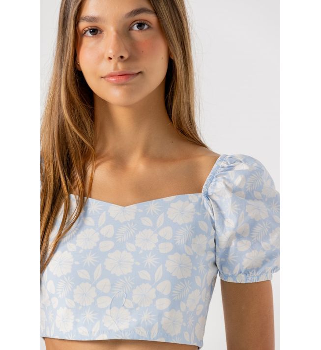 Blusa azul claro manga bombacha para adolescentes