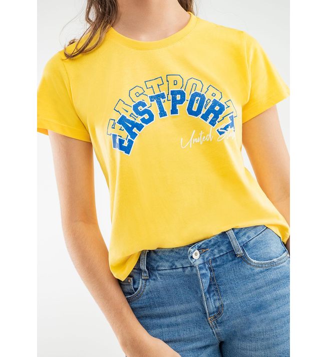 Camiseta amarilla estampada en frente para jóvenes