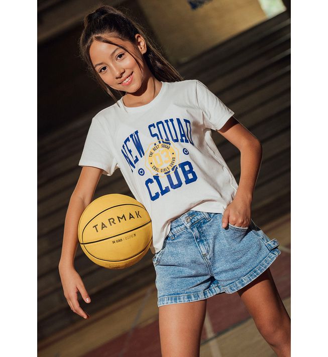 Camiseta marfil con frente estampado para niñas