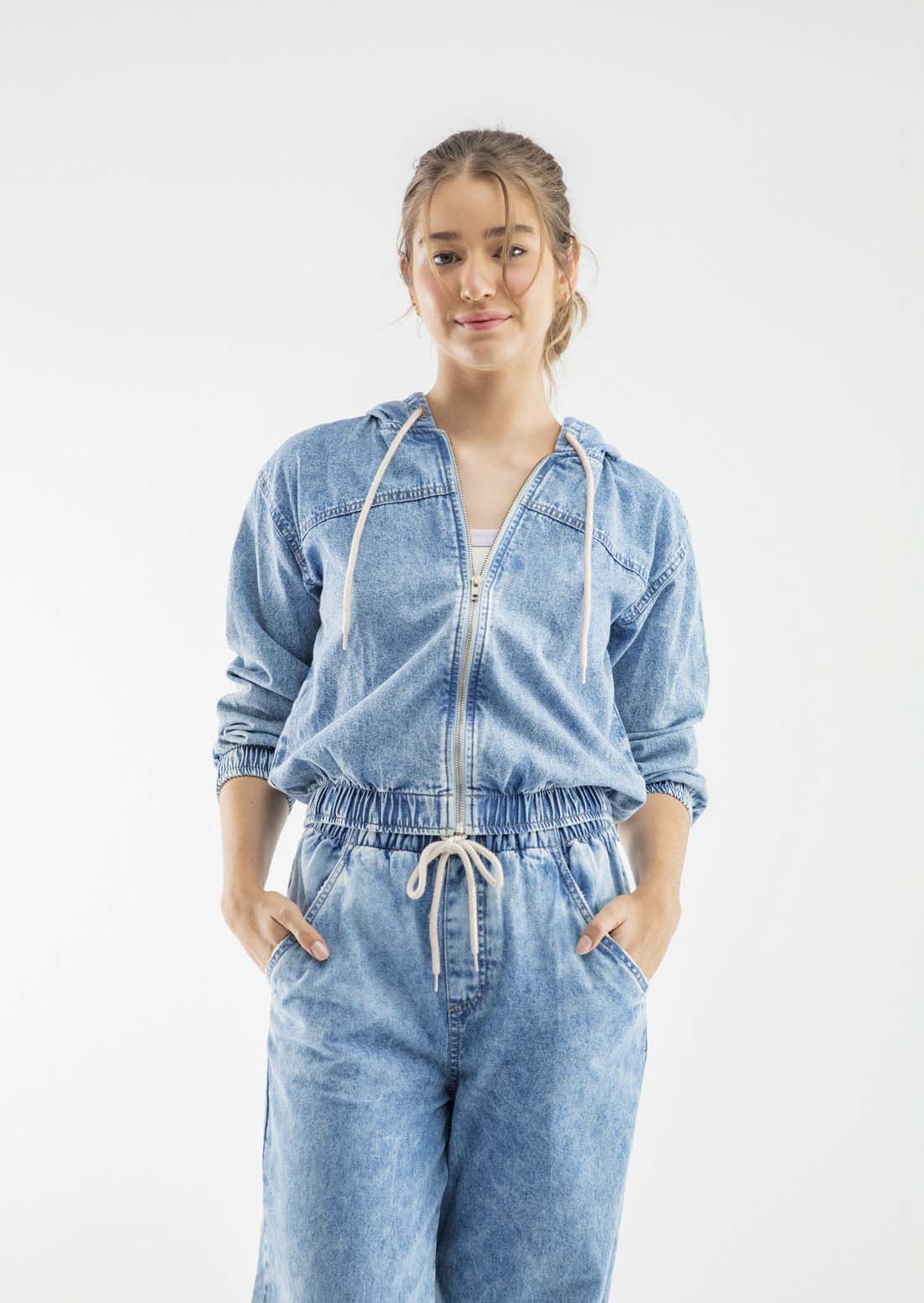 Chaqueta azul medio con cierre separable para jóvenes