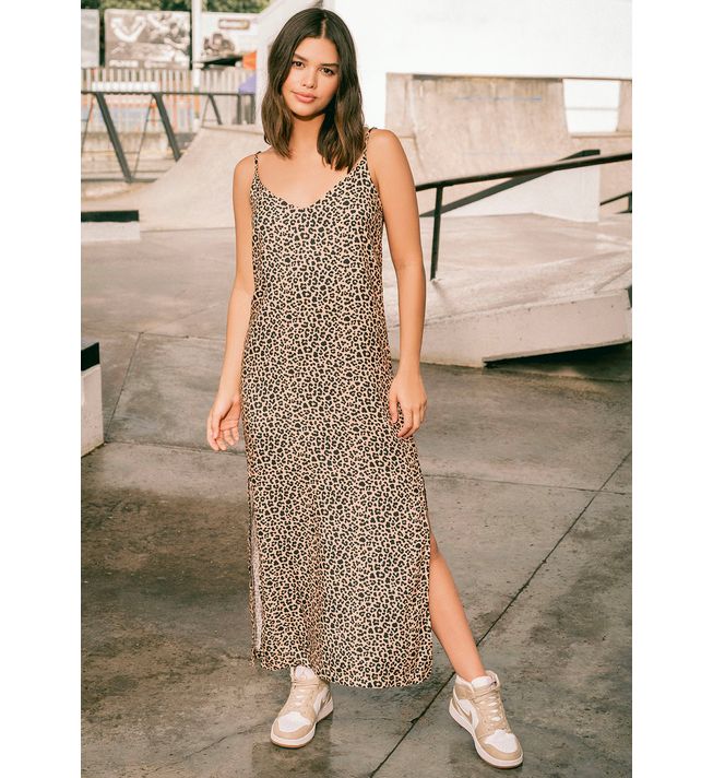 Vestido arena de tiras con animal print para jóvenes