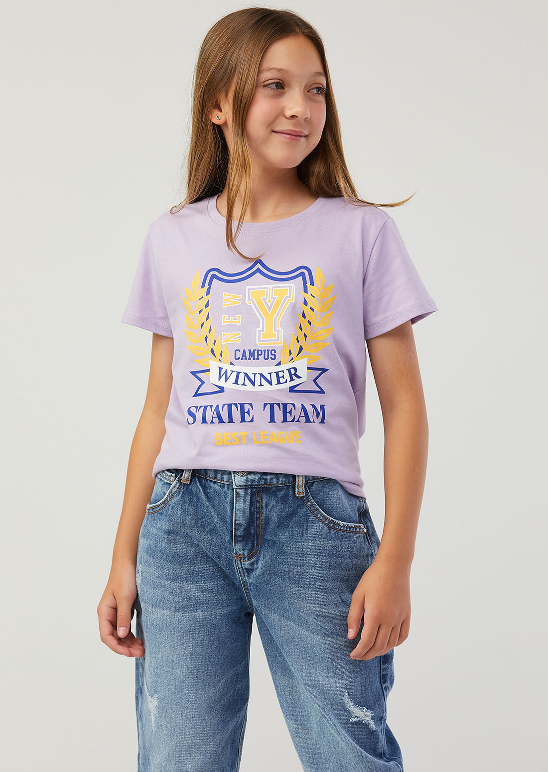 Camiseta lila claro con frente estampado para niñas