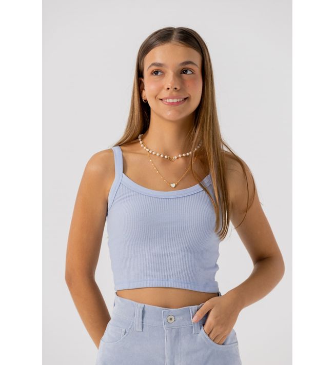 Camiseta de tiras azul claro básica para adolescentes