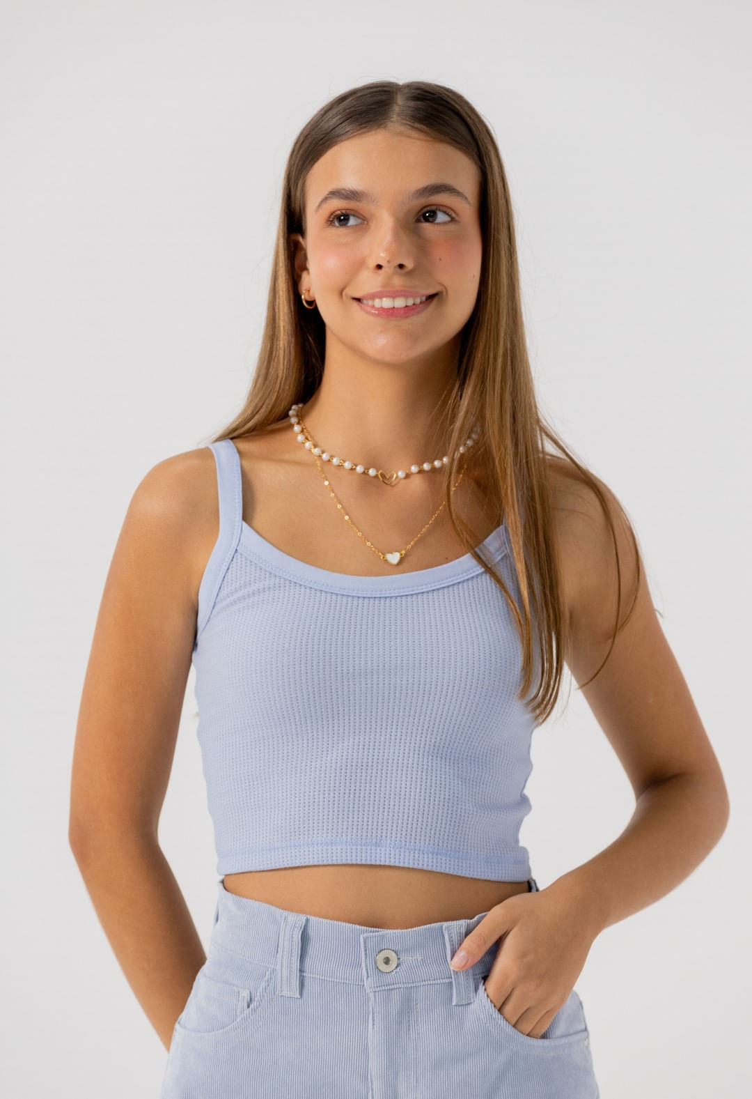 Camiseta de tiras azul claro básica para adolescentes