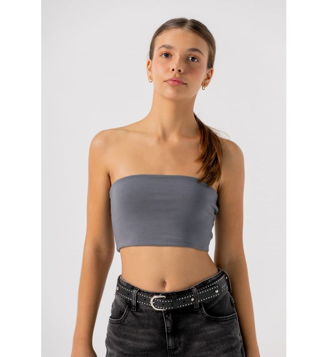 Camiseta strapless gris oscura y silueta ajustada para jóvenes