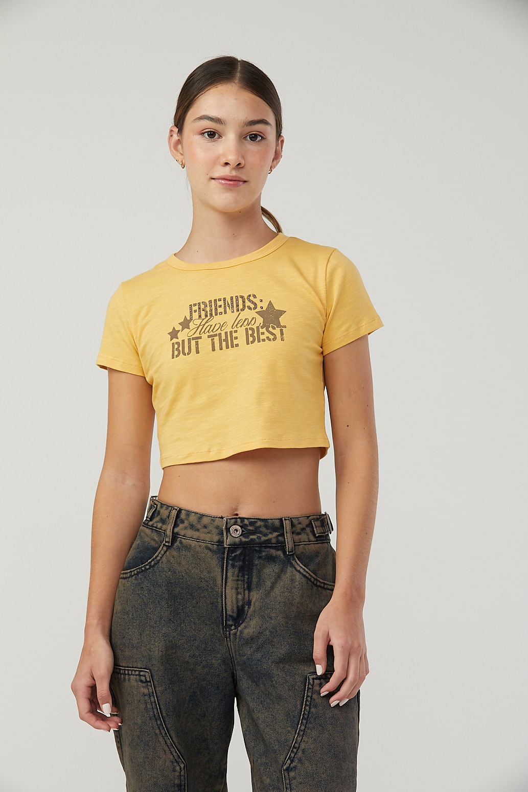 Camiseta mostaza estampada en ambos lados para jóvenes