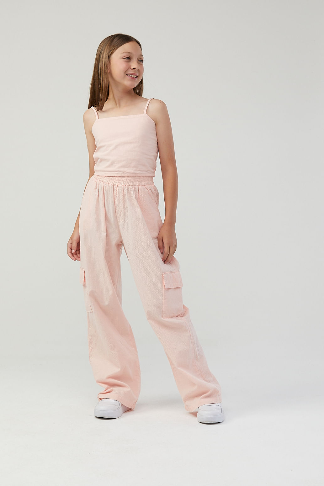 Conjunto melón pastel de blusa y pantalón para niñas