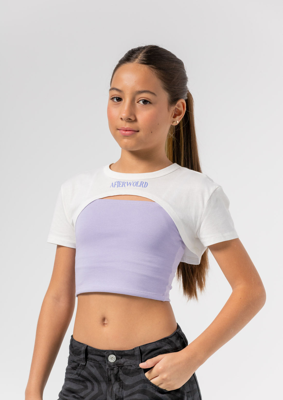 Camiseta lila pastel doble prenda para niñas