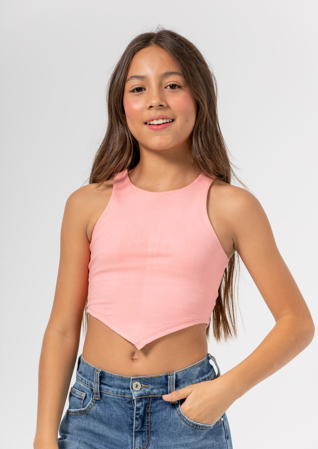 Camiseta palo de rosa con ruedo en punta para niñas