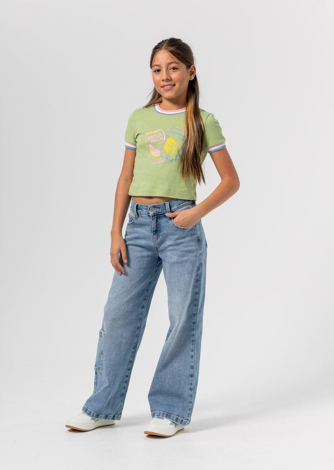 Jean retromom medio con bolsillos para niñas