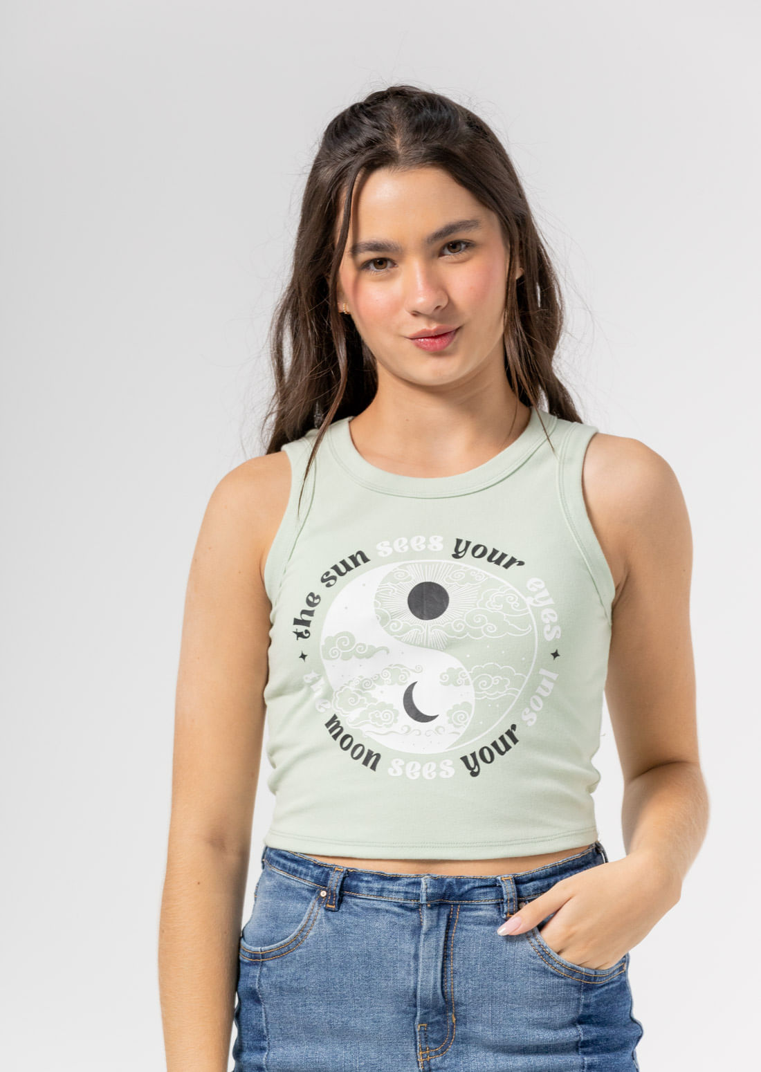 Camiseta menta estampada en frente para adolescentes