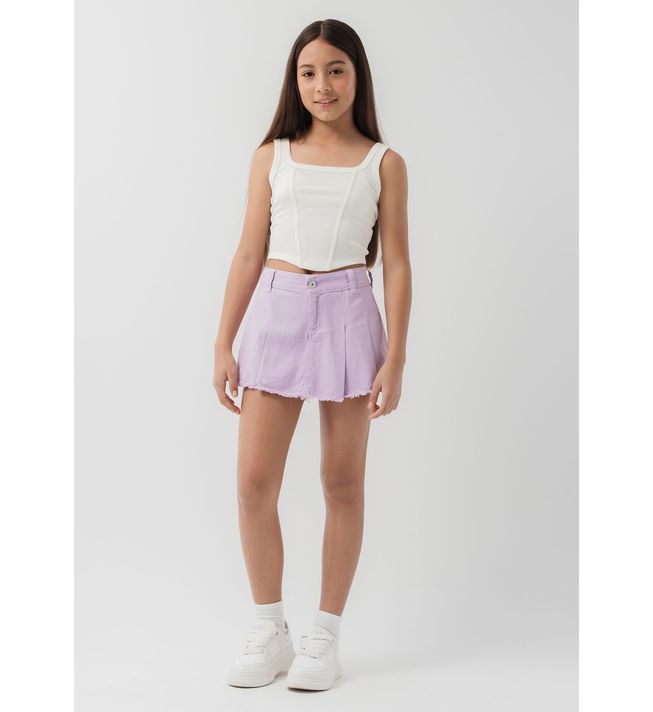 Falda short lila claro y tiro alto para niñas