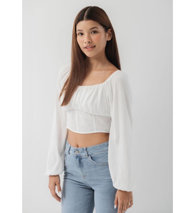 Blusa marfil con mangas bombachas para jóvenes