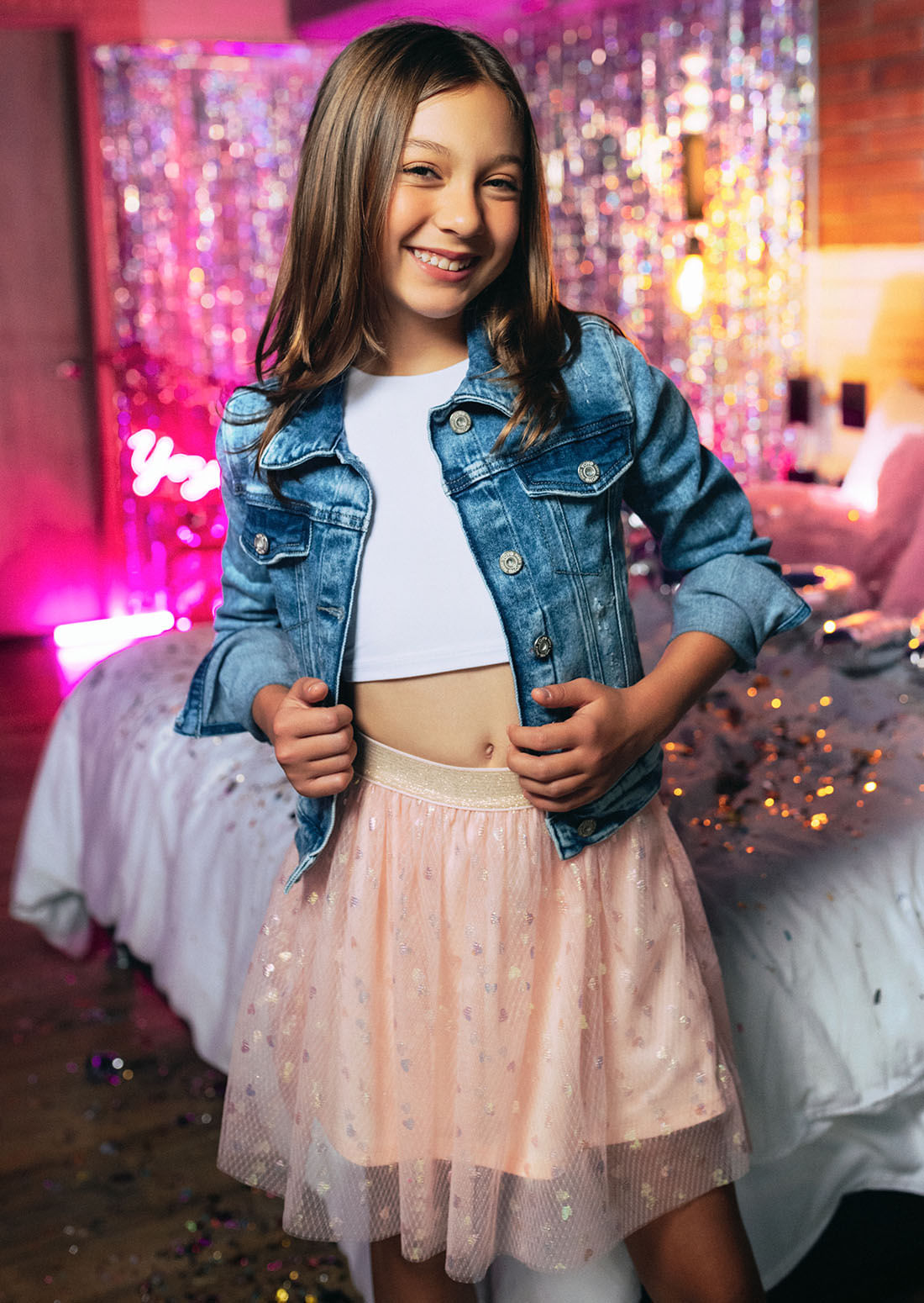 Falda rosa en tull para niñas