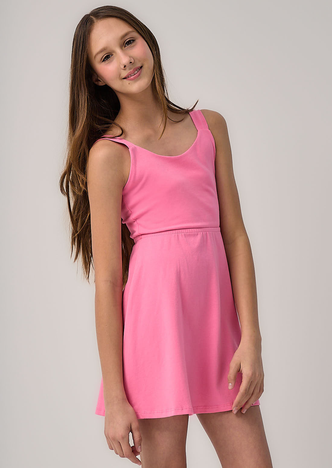 Vestido rosa oscuro con tiras para anudar para niñas