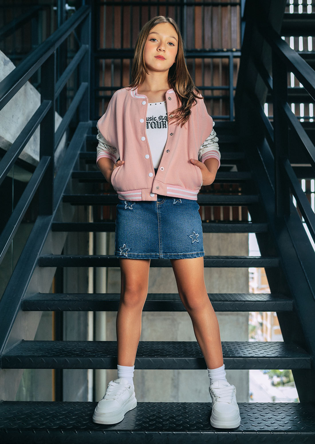 Chaqueta palo de rosa estampada para niñas