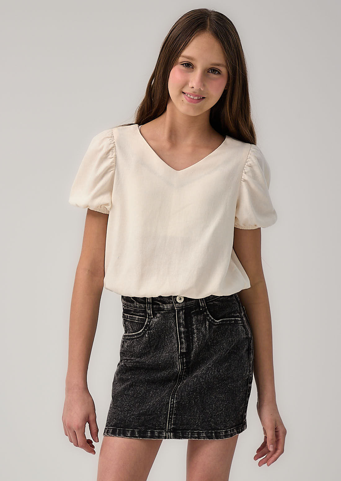 Blusa marfil manga bombacha para niñas