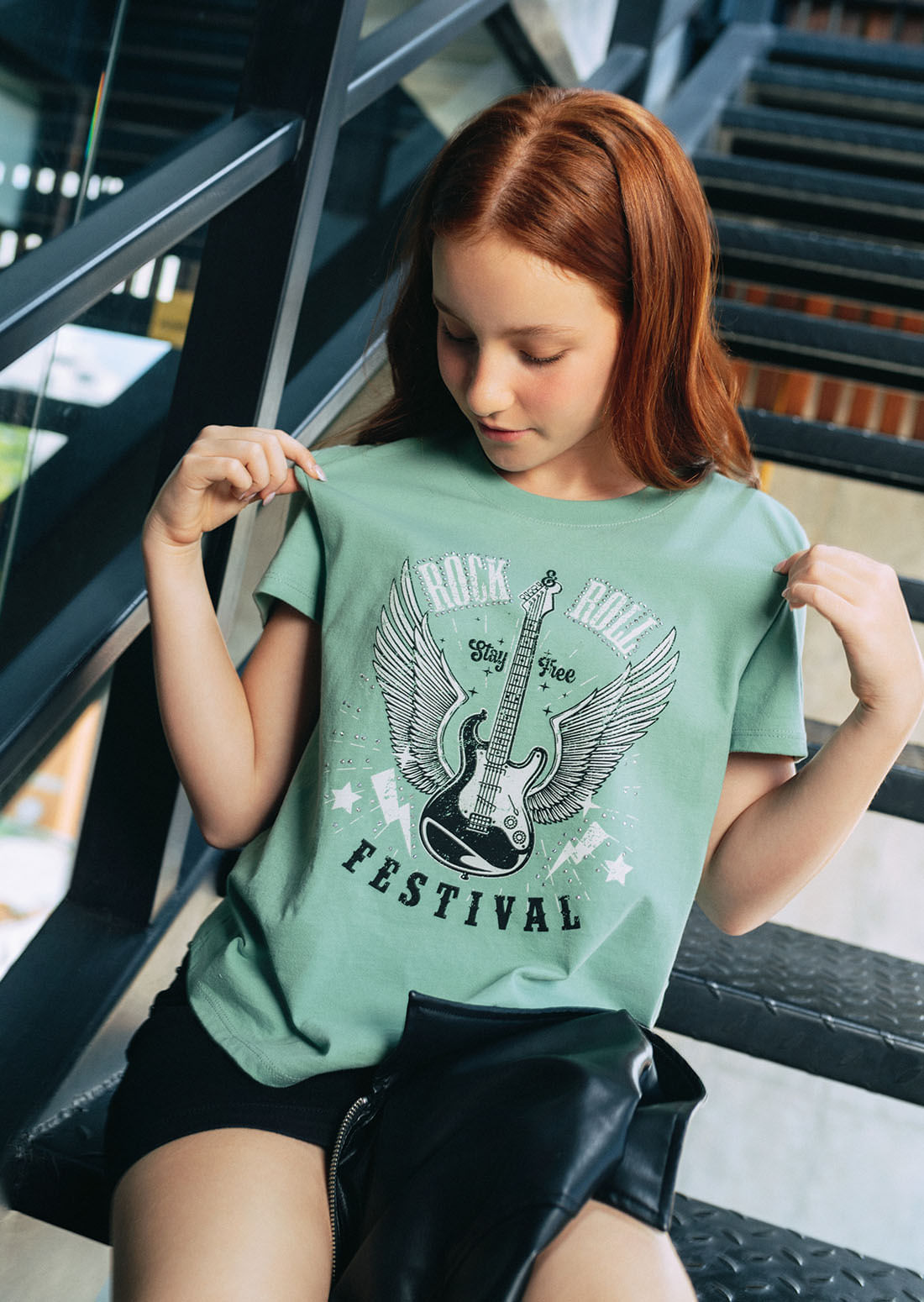 Camiseta menta frente estampado para adolescentes