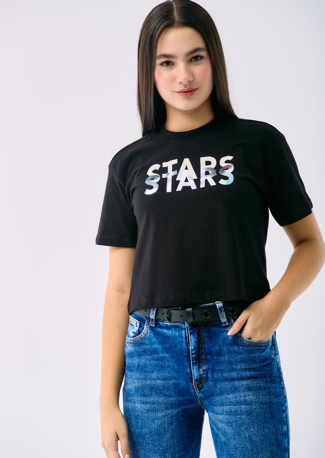 Camiseta negra estampada para jóvenes