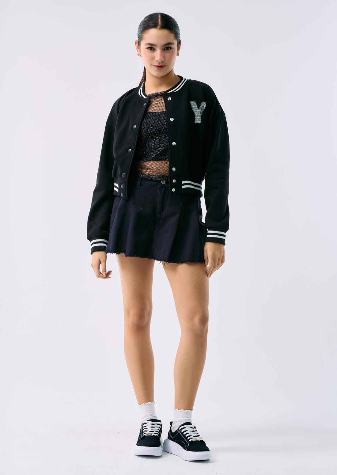Falda short negra en denim adolescentes