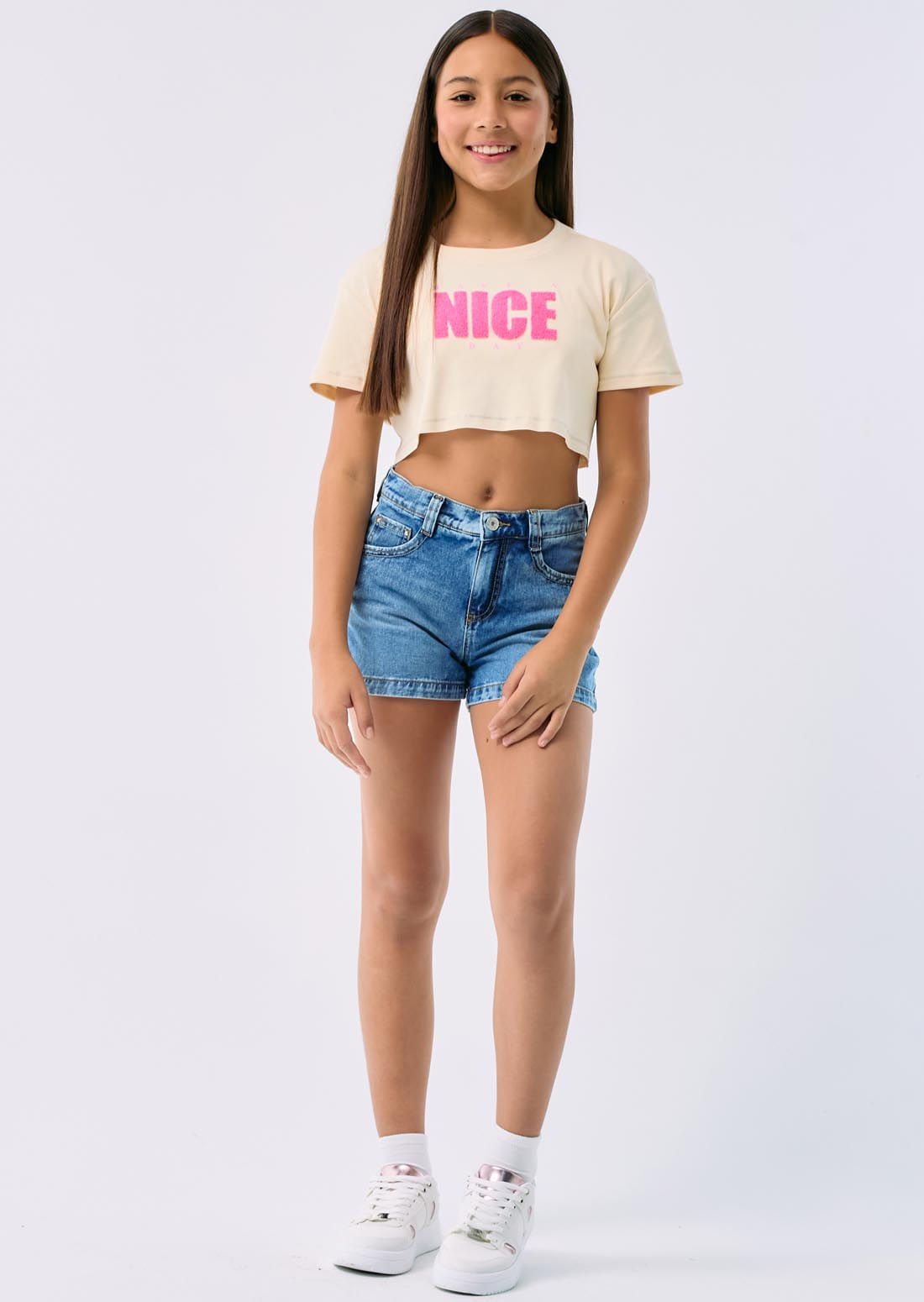Short azul medio fondo entero para niñas