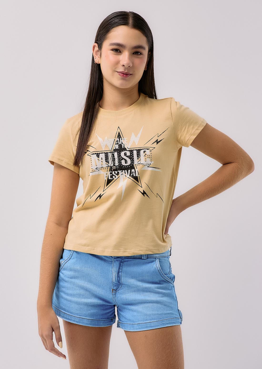 Camiseta arena frente estampado para adolescentes