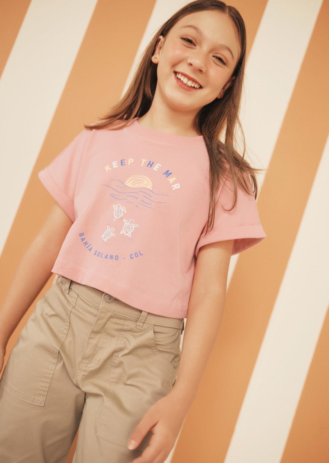 Camiseta palo de rosa estampada para niñas