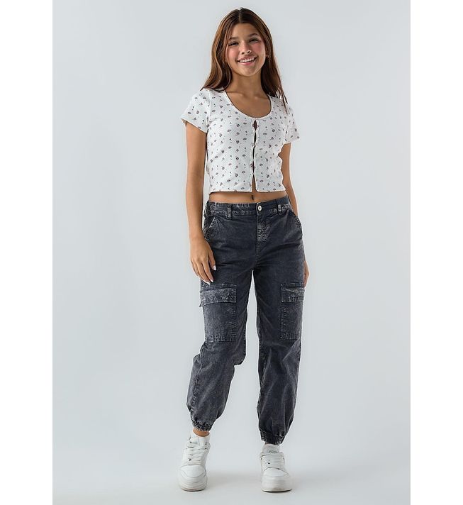 Jogger gris con bolsillos en costados para adolescentes