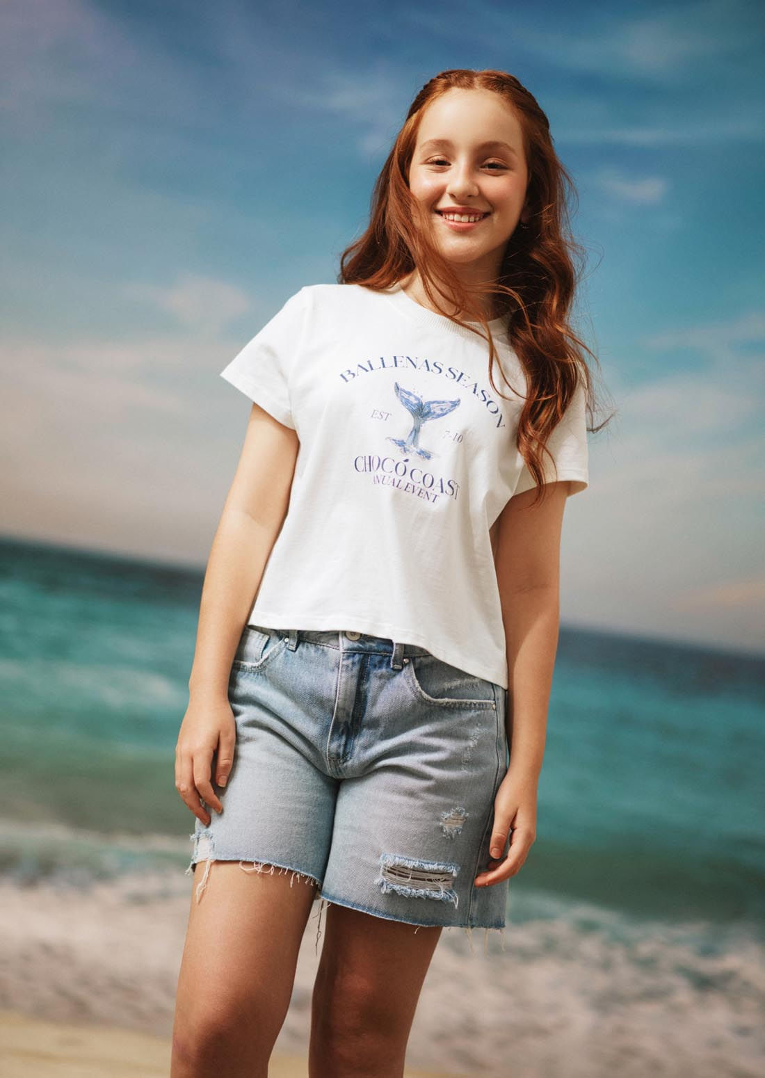 Camiseta marfil con estampado para adolescentes