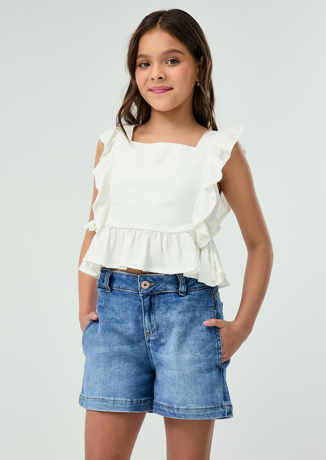 Blusa marfil con boleros para niñas