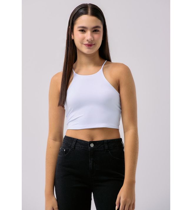 Camiseta blanca de tiras y básica para jóvenes