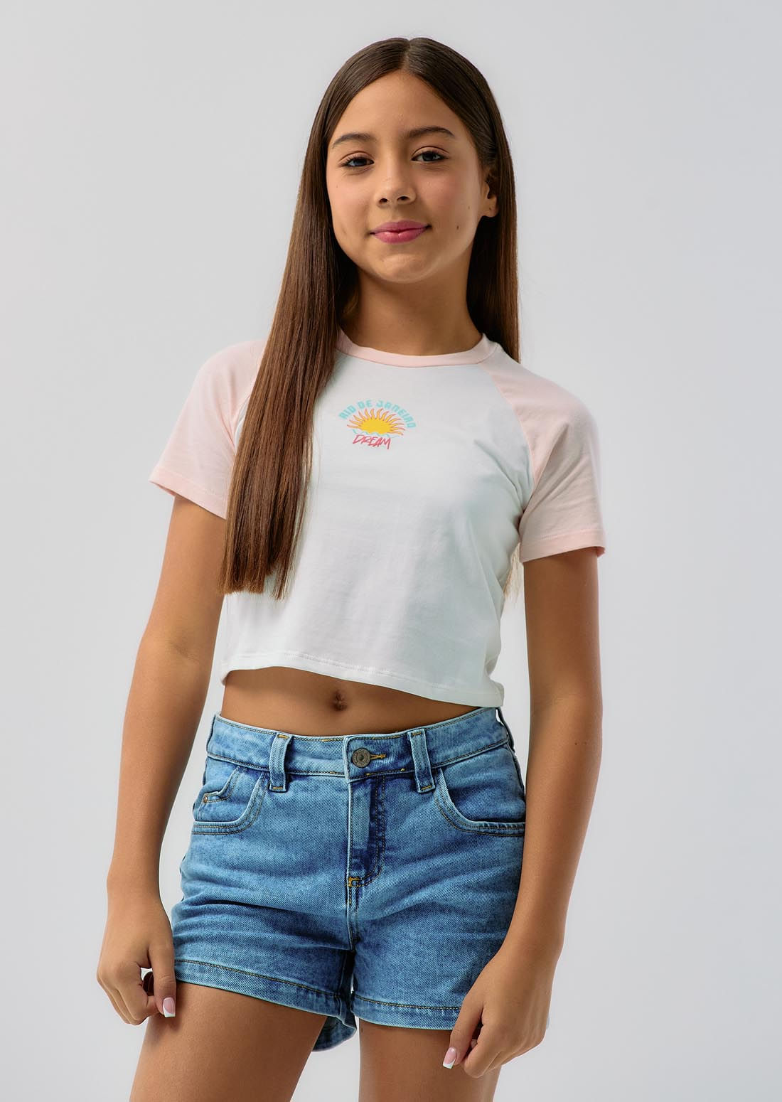 Camiseta mandarina manga ranglán para niñas