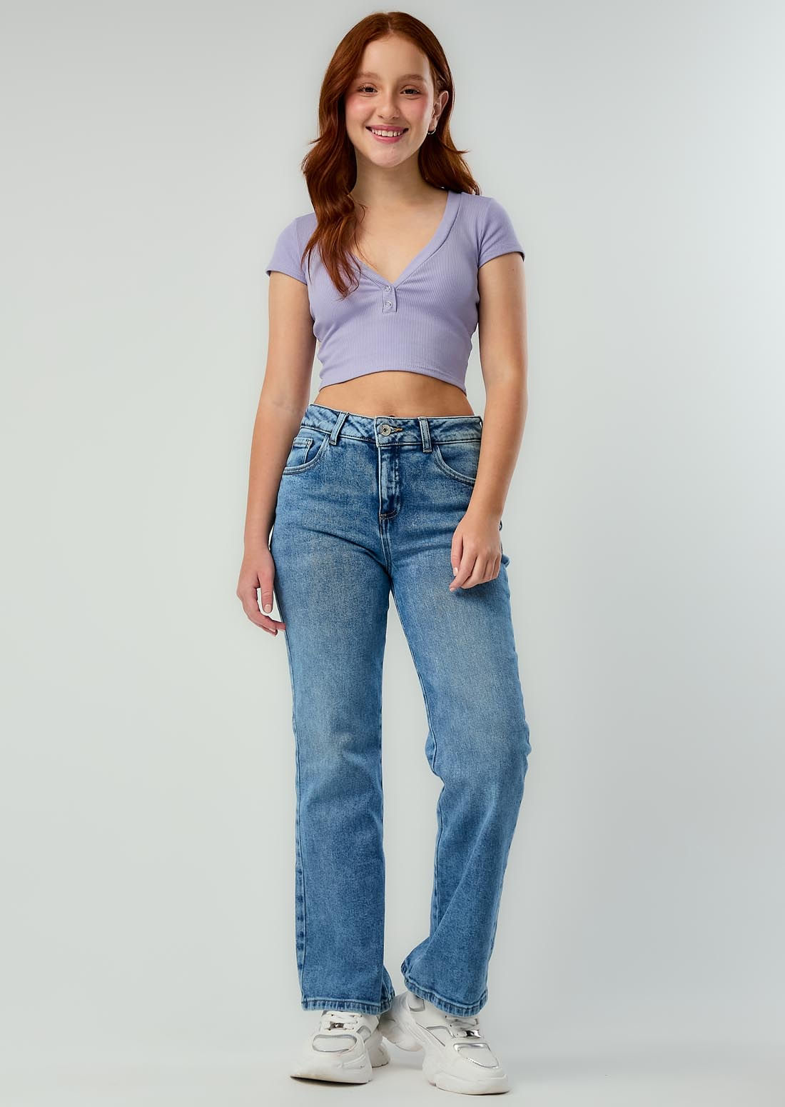 Jean retromom medio con bolsillos para niñas