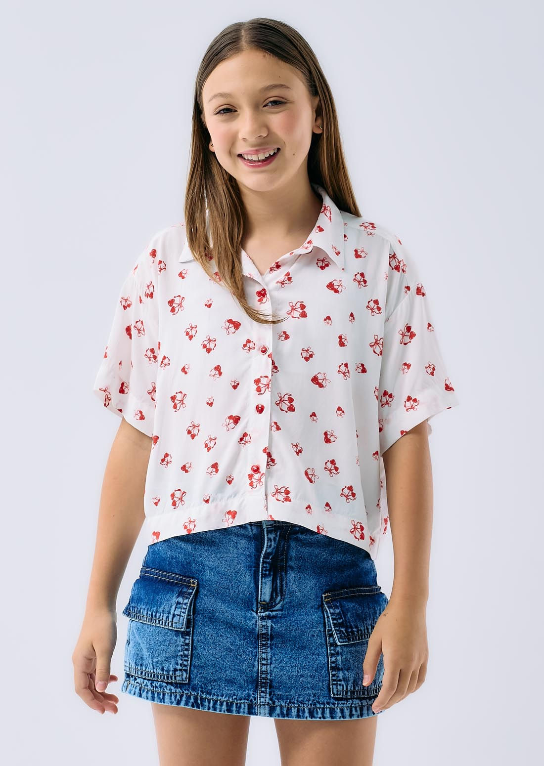 Blusa marfil estampado de cereza para niñas