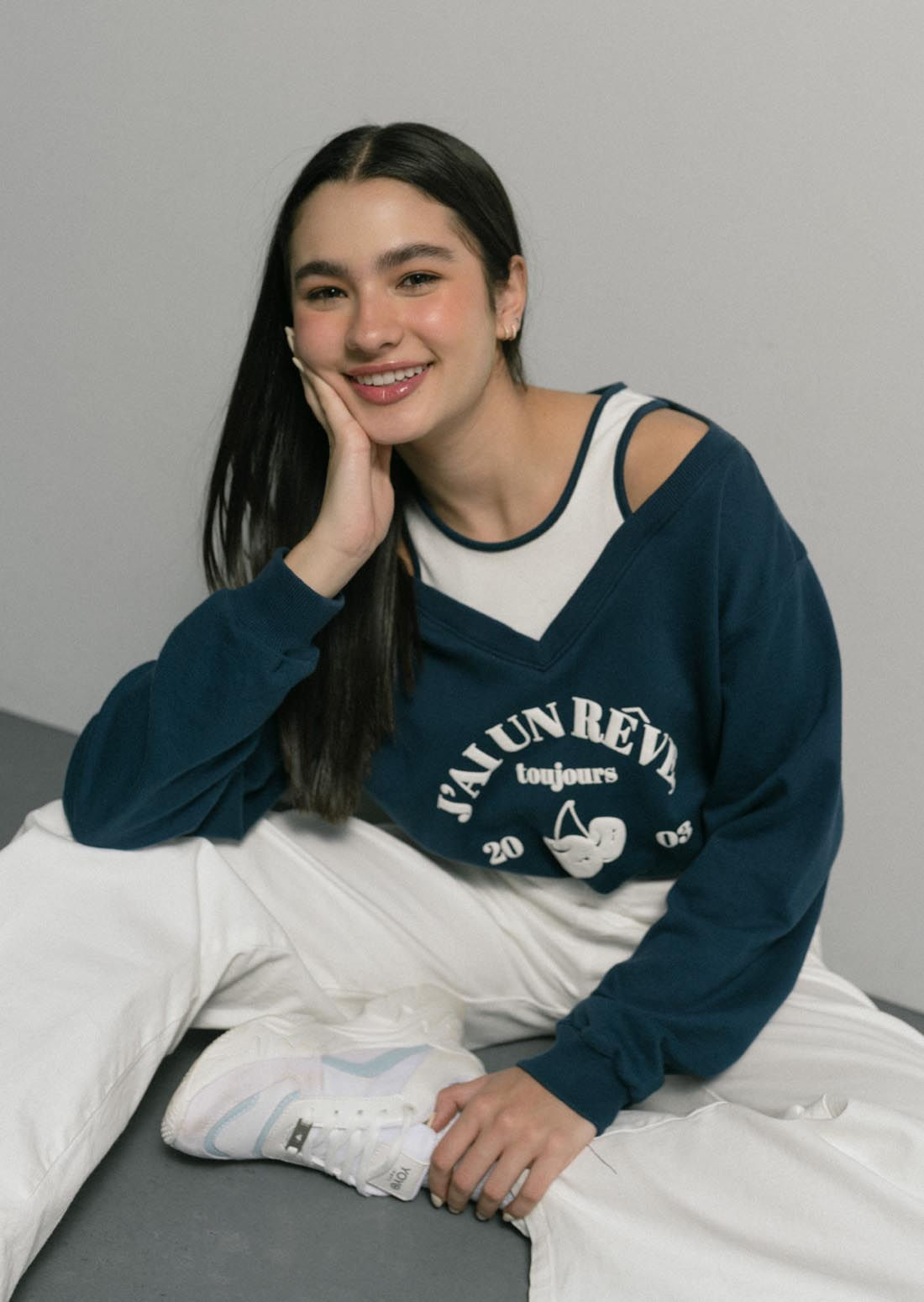 Buzo azul navy imitación doble prenda para jóvenes