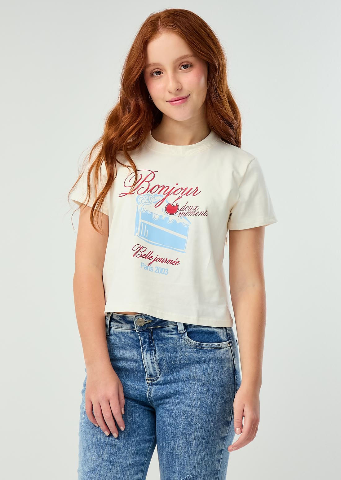 Camiseta marfil estampada para adolescentes