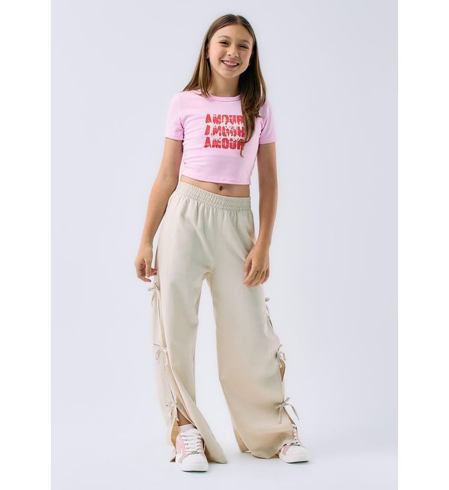 Pantalón arena con moños en costados para niñas
