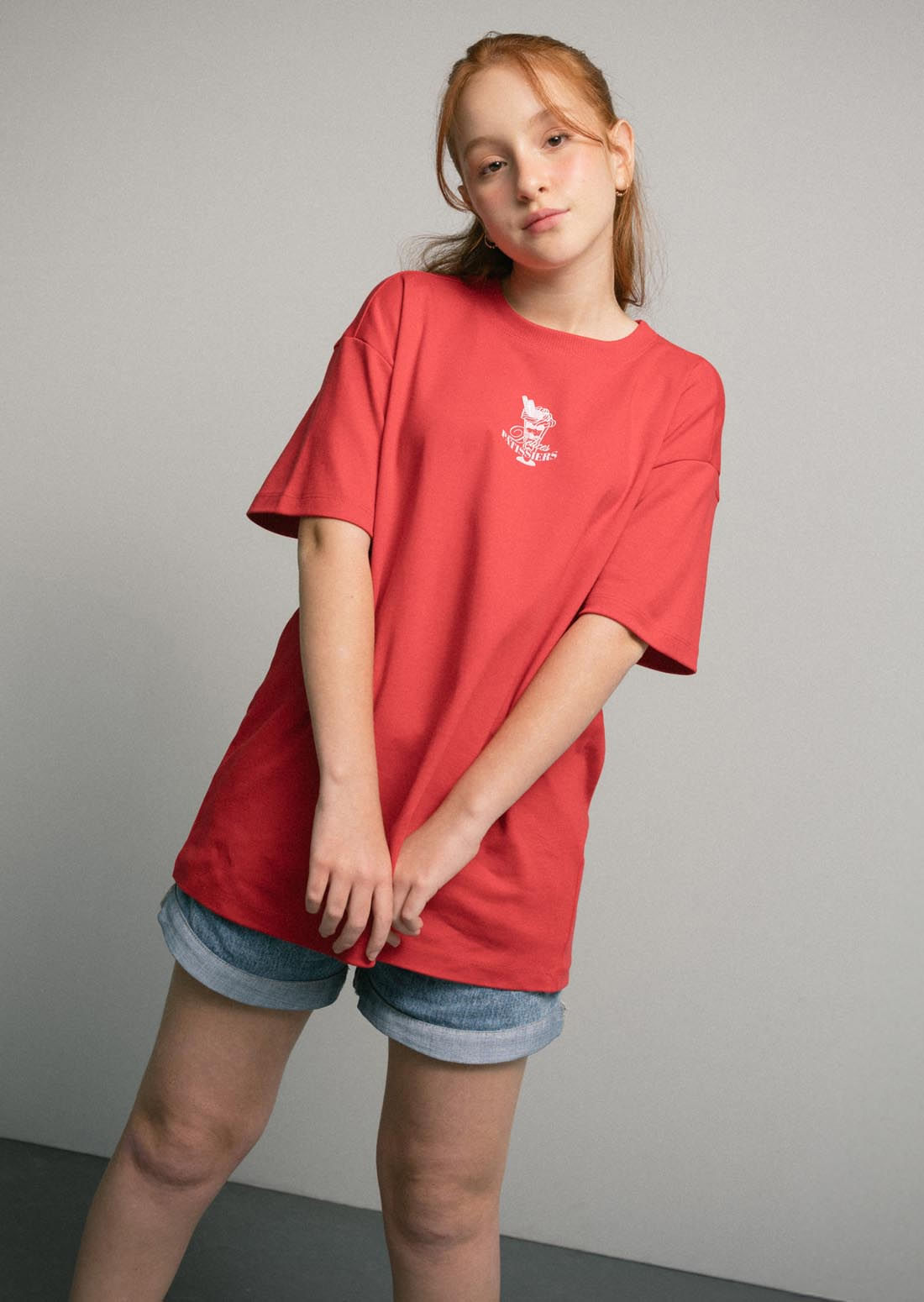 Camiseta oversize roja estampado para adolescentes