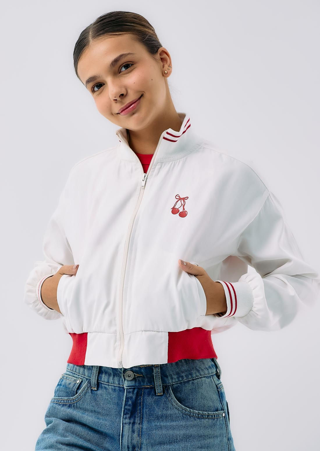 Chaqueta marfil estampado punto corazón para jóvenes