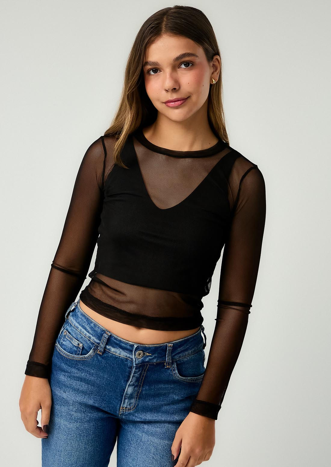 Camiseta negra doble prenda para adolescentes