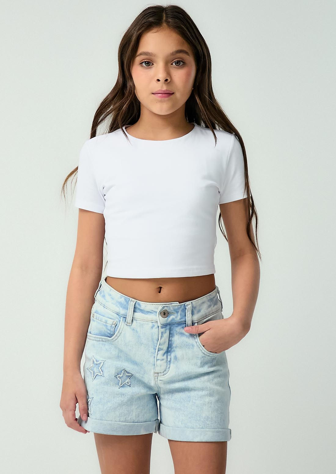 Camiseta blanca fondo entero para niñas